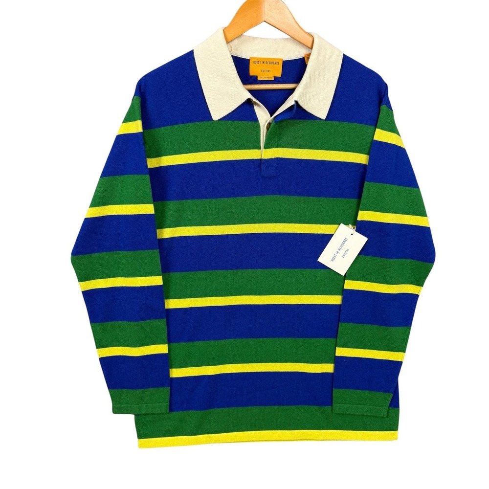 Guest In Residence Sweater Mens Small Striped Rugby 100% Cashmere Knit Pullover